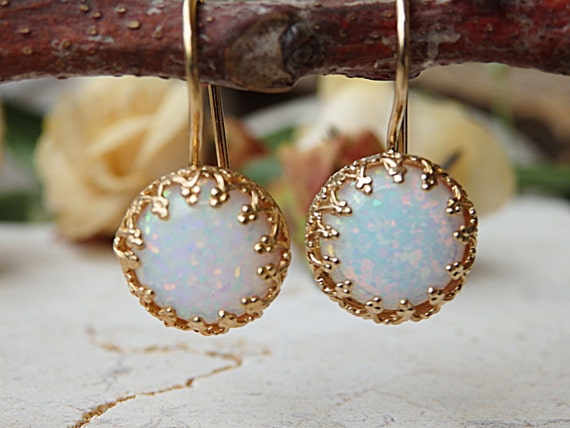 White Opal Gold Earrings for Bride Earrings Drop and dangle