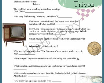 1957 Year Birthday Trivia Game | 60th Birthday | Instant Download