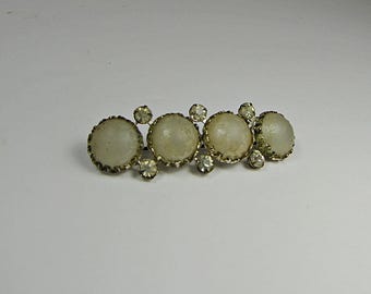 Vintage RHINESTONE BAR PIN Faux Moonstone Antique Brooch