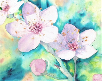 Watercolor Print, Cherry Blossoms, Wall Decor