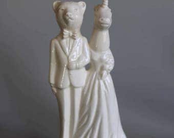 Bear and Unicorn Wedding Cake Topper Handmade