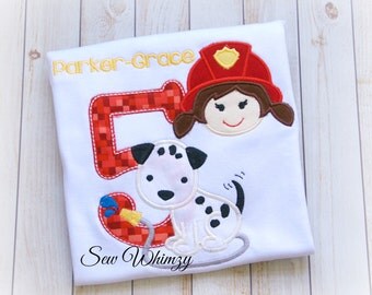 Fireman shirt- Firewoman birthday shirt- Firefighter birthday shirt- Fire girl shirt- Girl's Fireman Birthday Shirt- Dalmatian shirt- Fire