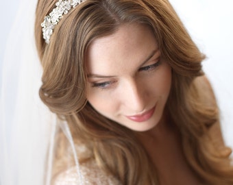 Swarovski Crystal Bridal Headband, Silver Rhinestone Bridal Headband, Floral Wedding Headpiece, Accessories,Crystal Beaded Headband ~TI-3069