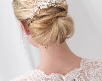 Floral Bridal Hair Comb, Flower Hair Comb, Pearl Hair Comb, Crystal Hair Comb, Wedding Hair Comb, Rhinestone Hair Comb, Hair Clip ~TC-2291