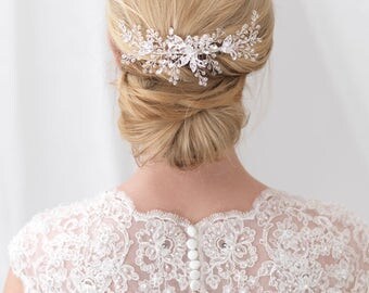 Floral Back Comb, Bridal Hair Comb, Swarovski Crystal Hair Comb, Wedding Back Comb, Bridal Hair Accessory, Bridal Headpiece, Bride ~TC-2297