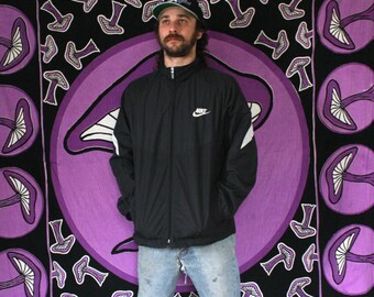 90s Nike Windbreaker. Black Minimalist Zip Up Nylon Long Jacket. Athletic Retro Nike Nylon Coat Retro 90s Hip Hop. Plain Black Nike Jacket