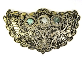 Ethnic Tibetan Brass Pendant with Gemstone Inlays