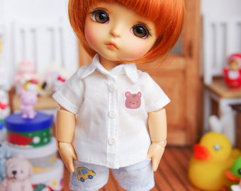 Lati Yellow/ Puki Fee - Short Sleeve Shirt - "Soft Air" - White Color