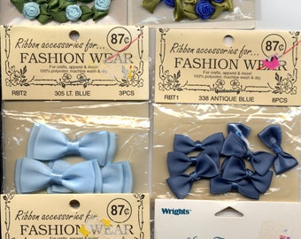 10 sealed packages BLUE Ribbon & Rose Trims, Embellishments, Ribbon Bows - great for crafts