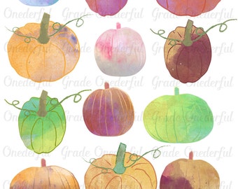Watercolor Pumpkin Clipart, Autumn Clip Art, Fall Clipart, Halloween Clipart, Digital Clipart, Commercial Use, Printable
