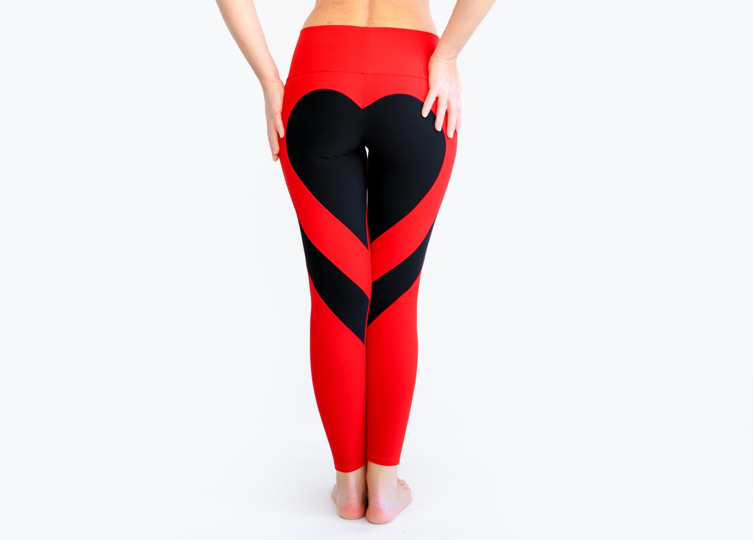 Red Heart Leggings Red Crop Leggings Red Yoga Pants Heart