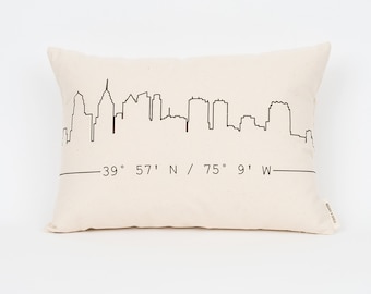 City Skyline Custom Pillow - 12"x18" or 16"x20" - Insert Included - Custom Coordinates - Decorative Pillows - Housewarming Gift