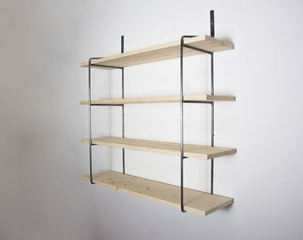 SALE! - Unpainted Shelving Unit with 4 Shelves - Shelving - Bookcase Shelving - Wall Shelving - Steel Shelving - Round Metal Brackets
