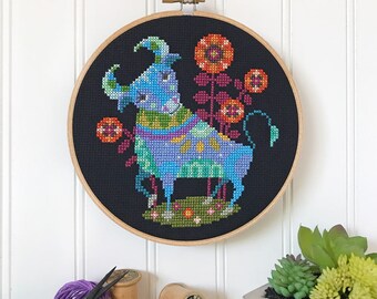 Taurus - zodiac sign - Satsuma Street modern cross stitch pattern PDF - Instant download