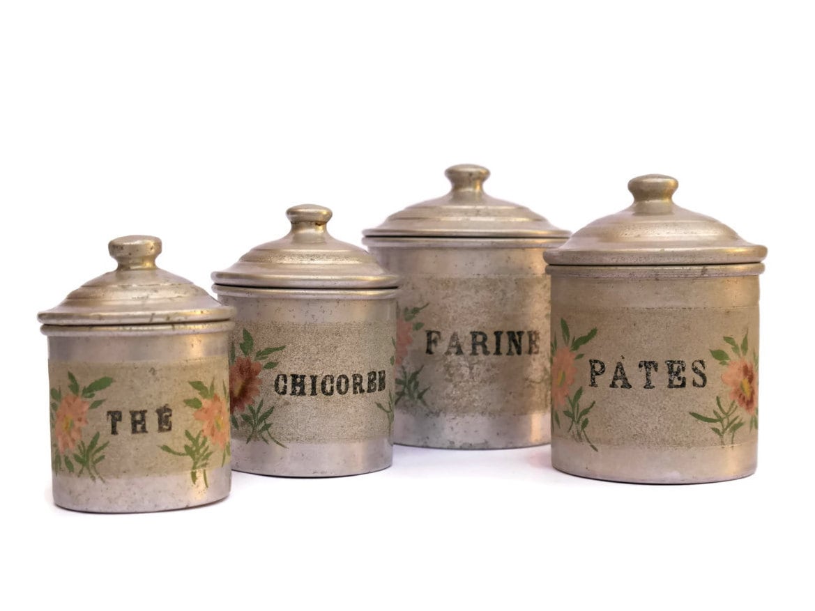 Shabby French Kitchen Canister Set. Vintage French Aluminum Shabby French Kitchen Canister Set. Vintage French Aluminum