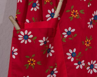 Vintage Apron, Handmade Apron, Red Apron, Granny Chic Apron, Boho Apron
