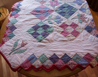 Vintage Cutter Quilt, 1950's Appliqued Quilt