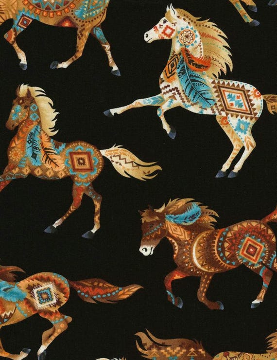 Southwest Horse Fabric Native American Design Western Fabric