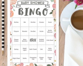 Vintage Rose Baby Shower Bingo - 50 Unique Game Sheets - Baby Shower Games - Girl Baby Shower - Pink - Instant Download