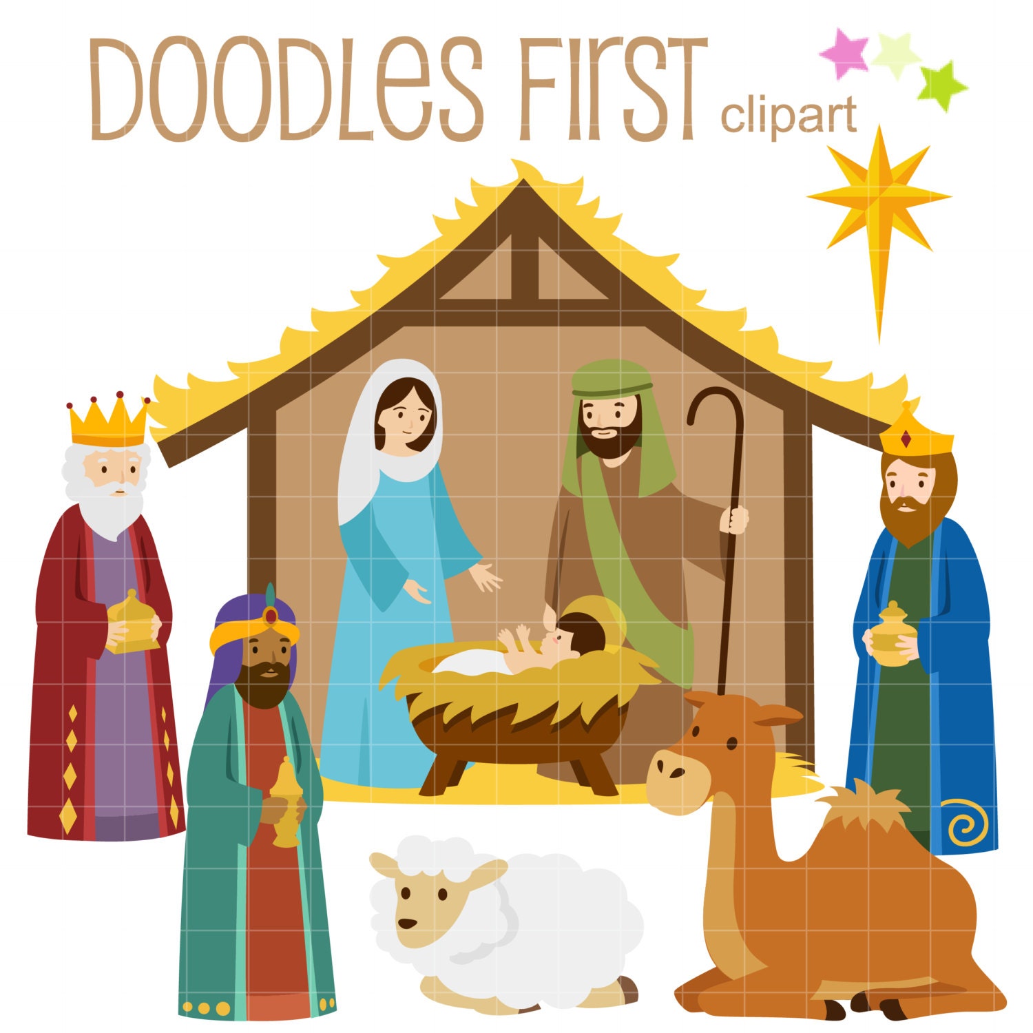 Nativity Scene Digital Clip Art for Scrapbooking Card Making