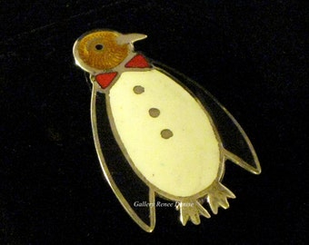Penguin Brooch Sterling Silver Enamel Brooch Animal Brooch Mexican Brooch Signed JF Vintage Brooch VJ106