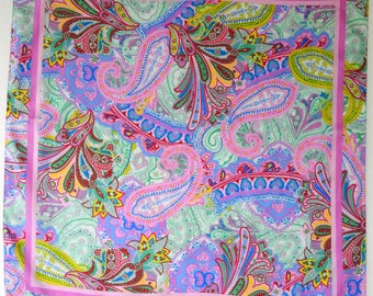 Vintage Silk Scarf 90s Knock Out Psychedelic Pink Paisley by Talbots in Perfect Condition