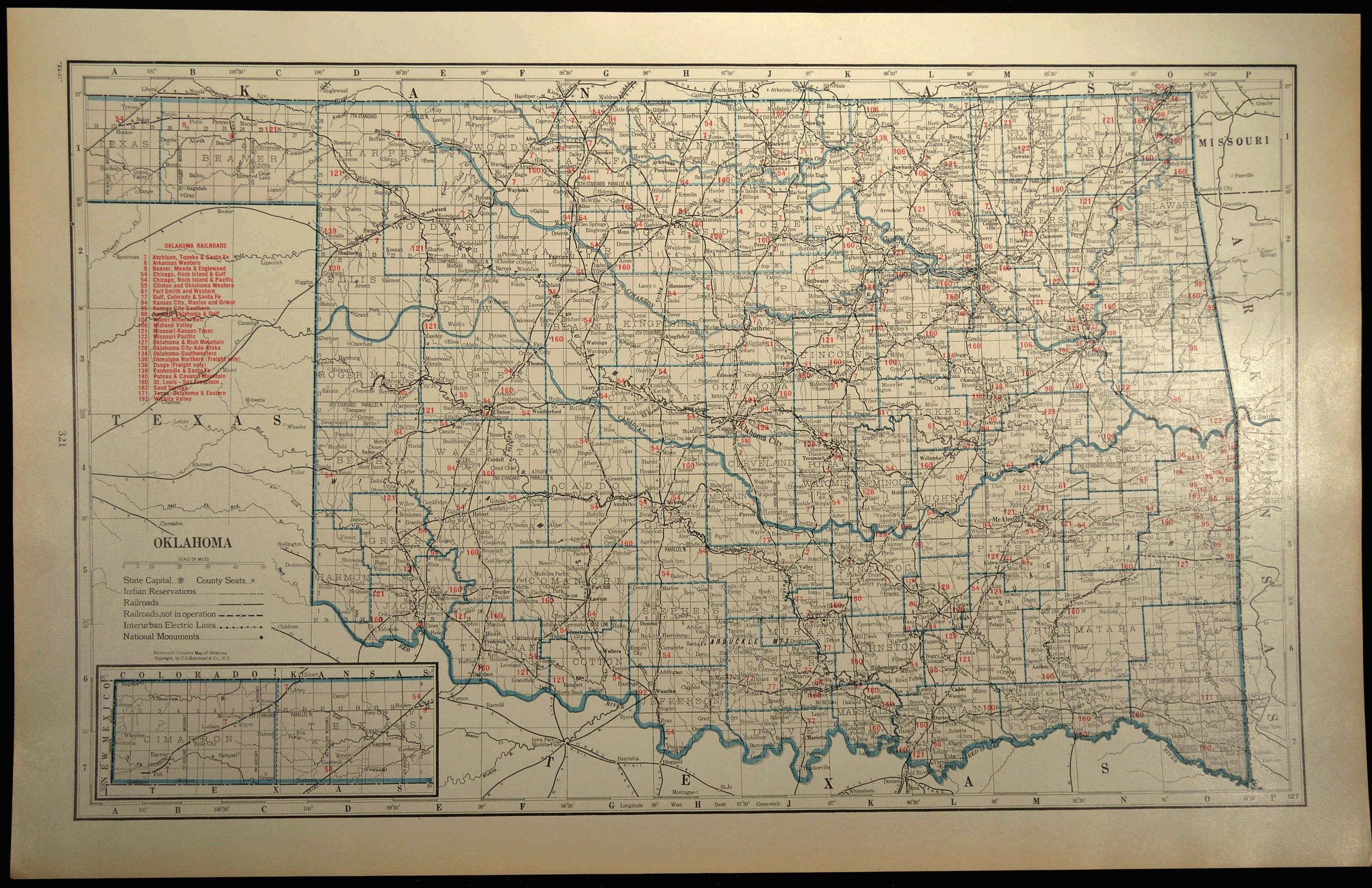 Oklahoma Railroad Map LARGE Map Oklahoma Wall Art