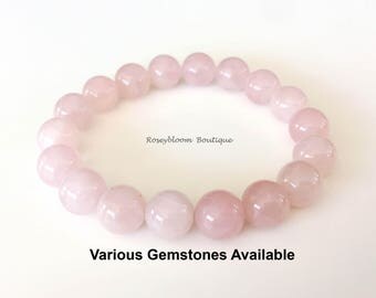 10mm Genuine Rose Quartz-Rose Quartz Bracelet-Gemstone Bracelet-Rose Quartz Jewelry-Love Bracelet-Pink Stone Bracelet-Natural Rose Quartz