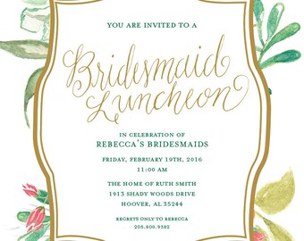 Bridesmaid Luncheon Calligraphy Watercolor Invitation