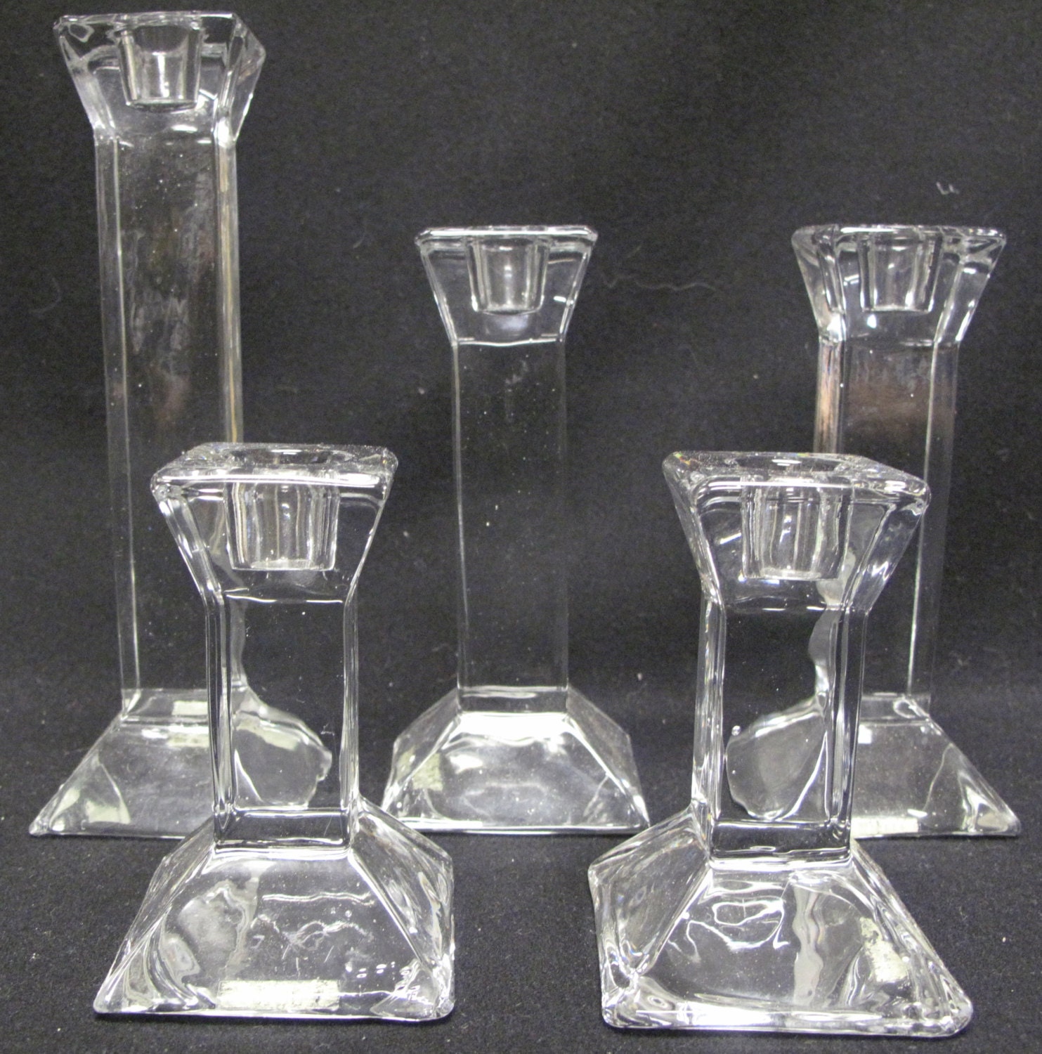 Set of 5 Towle Full Lead Crystal Candlesticks Assorted Sizes