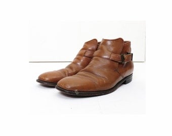 Vintage Brown Leather Monk Strap Ankle Boots Size 9D