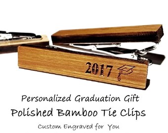 Graduation Gift Wood Tie Clip Personalized Engraved Grad Gift Commencement Class of 2017 High School College University Tie Bar Gift for Him
