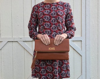 Monogrammed Clutch | Bridal Pack | Bridesmaid Gift | Fold Over Clutch | Monogram Fold Over | Faux Leather | Lexington