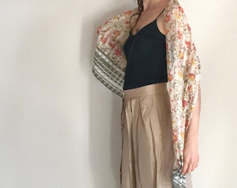 30% Off - Vintage silky scarf | Italian design | Flower Foulard Autumn colors