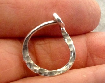 Men's Hoop Earring, Single Hoop, Sterling Silver, Secure Clasp, Fourteen Gauge, Minimalist Hoop, Hammered Hoop, Unisex Silver Hoop