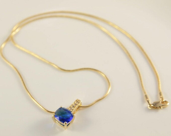 Sapphire Necklace Blue Bridal Necklace Gold Plate Snake Chain 18" Long Wedding Flower Girl Gift SETA Jewellery Large Blue Crystal Gift