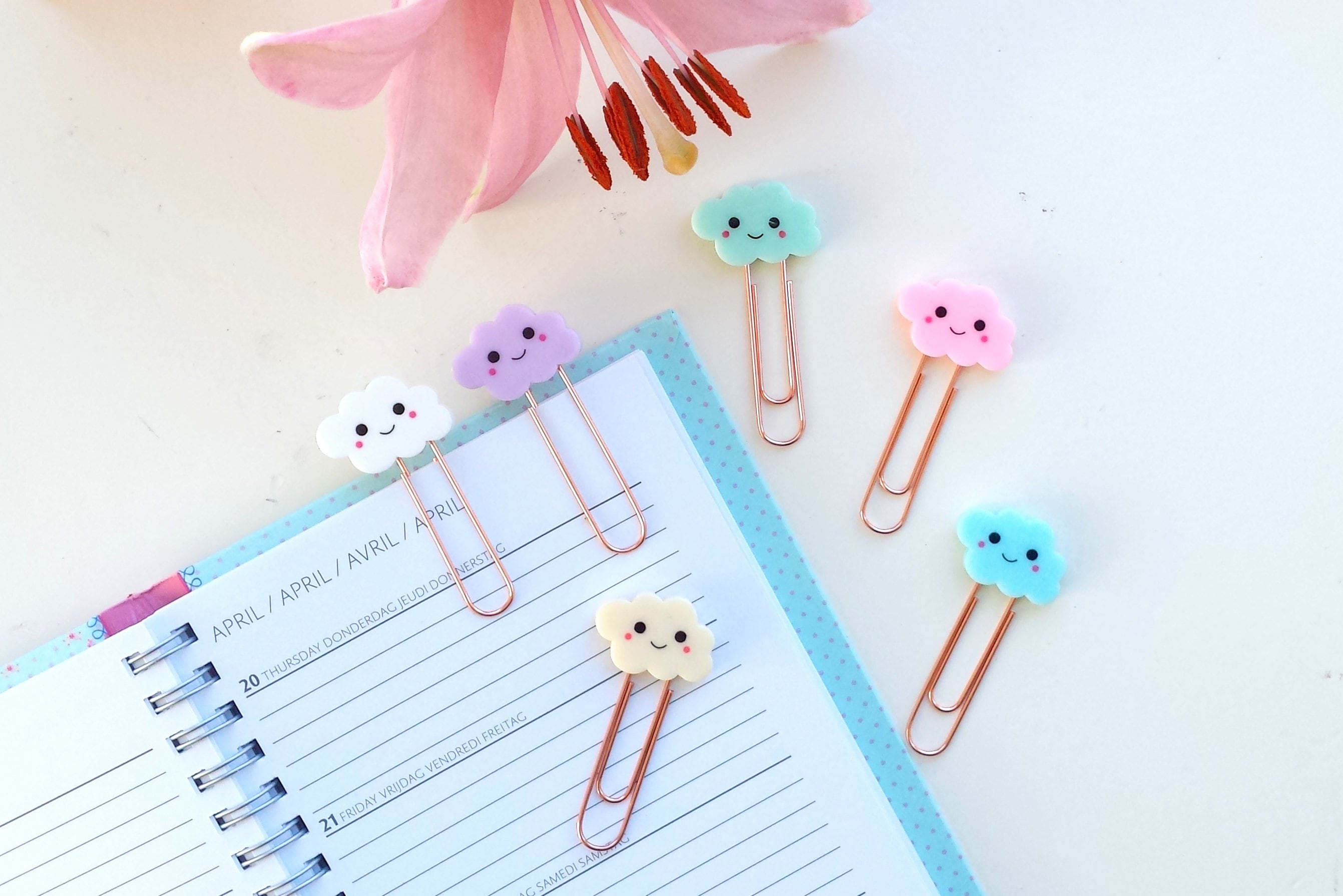 Cute Kawaii cloud rose gold paper clip available in 6 colors