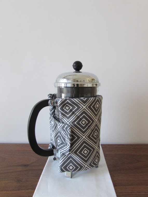 French Press Insulated Cover Handmade Gray and OffWhite