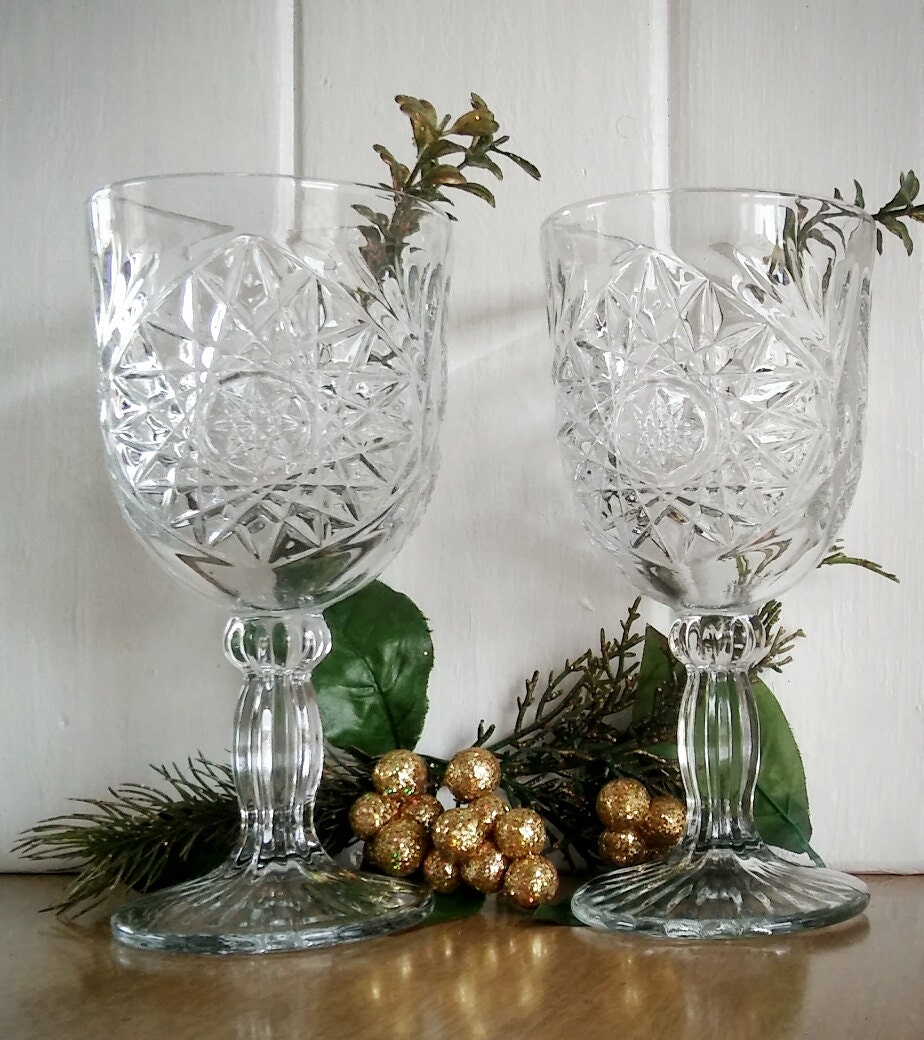 Vintage Libbey Hobstar Footed Goblet Set Vintage Libbey