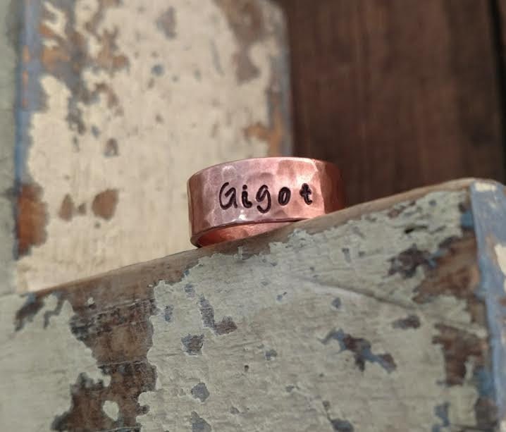 Name Ring Family Est. Date Couples Rings Personalized Stacking Stackable Name Ring Wide Copper Ring Hand Stamped