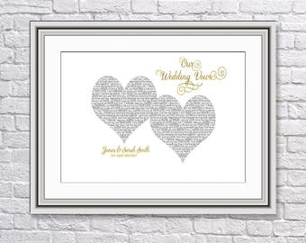 Real Foil, Custom, Personalised Wedding Vows Prints, Bride & Groom Vows, Wedding Gift, Anniversary Gift, Valentine Gift, Wedding Present