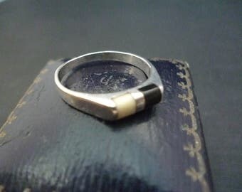 Vintage onxy silver ring - 925 - sterling silver - black onyx - UK N - US 6.75