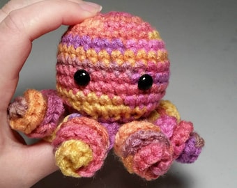 Mini Crochet Octopus Amigurumi, SUNSET, SUNRISE, Octopus Plush, Octopus Plushie, Stuffed Animal, Cute Octopus, Octopus Toy, Multicolored