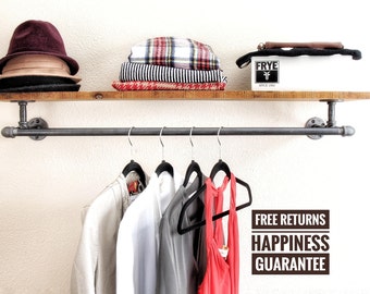 Industrial pipe clothing rack with shelf ⋆ Industrial hanger ⋆ retail display rack ⋆ pipe rack⋆closet rod ⋆ commercial display