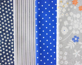 Fabric Bundle Precut 1/2 Yard Each Print 2 Yard Total - Blue
