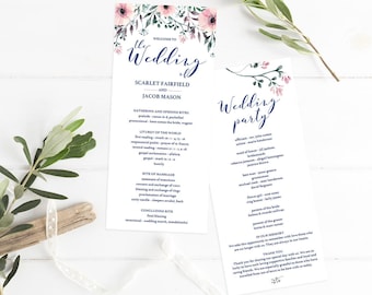 Floral Wedding Program Template DIY Wedding Programs Instant Download Order of Service Printable Wedding Ceremony Program Editable Wedding