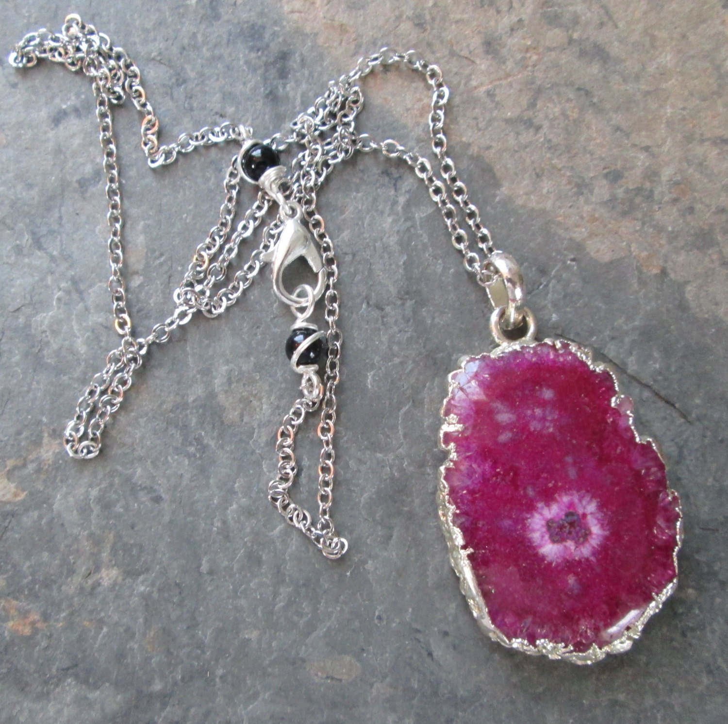 Pink Solar Quartz & Silver Necklace Solar Quartz Pendant on