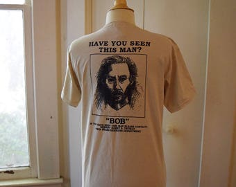 Twin Peaks T Shirt Owl Cave Front Chest and Bob Wanted Poster on Back David Lynch Fan Shirt Youth Medium