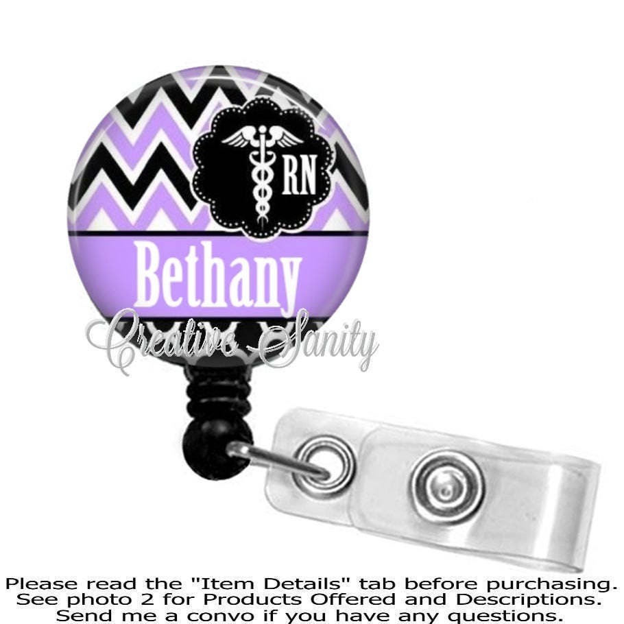 Retractable Badge Holder Personalized RN Nurse Purple Chevron