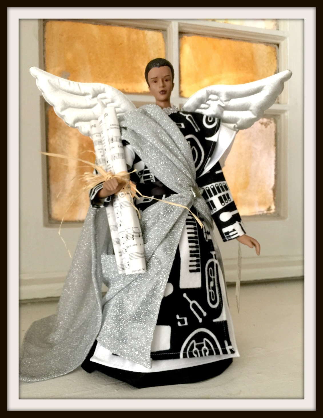 Male Angel Tree Topper Christmas Angel Music Themed Black